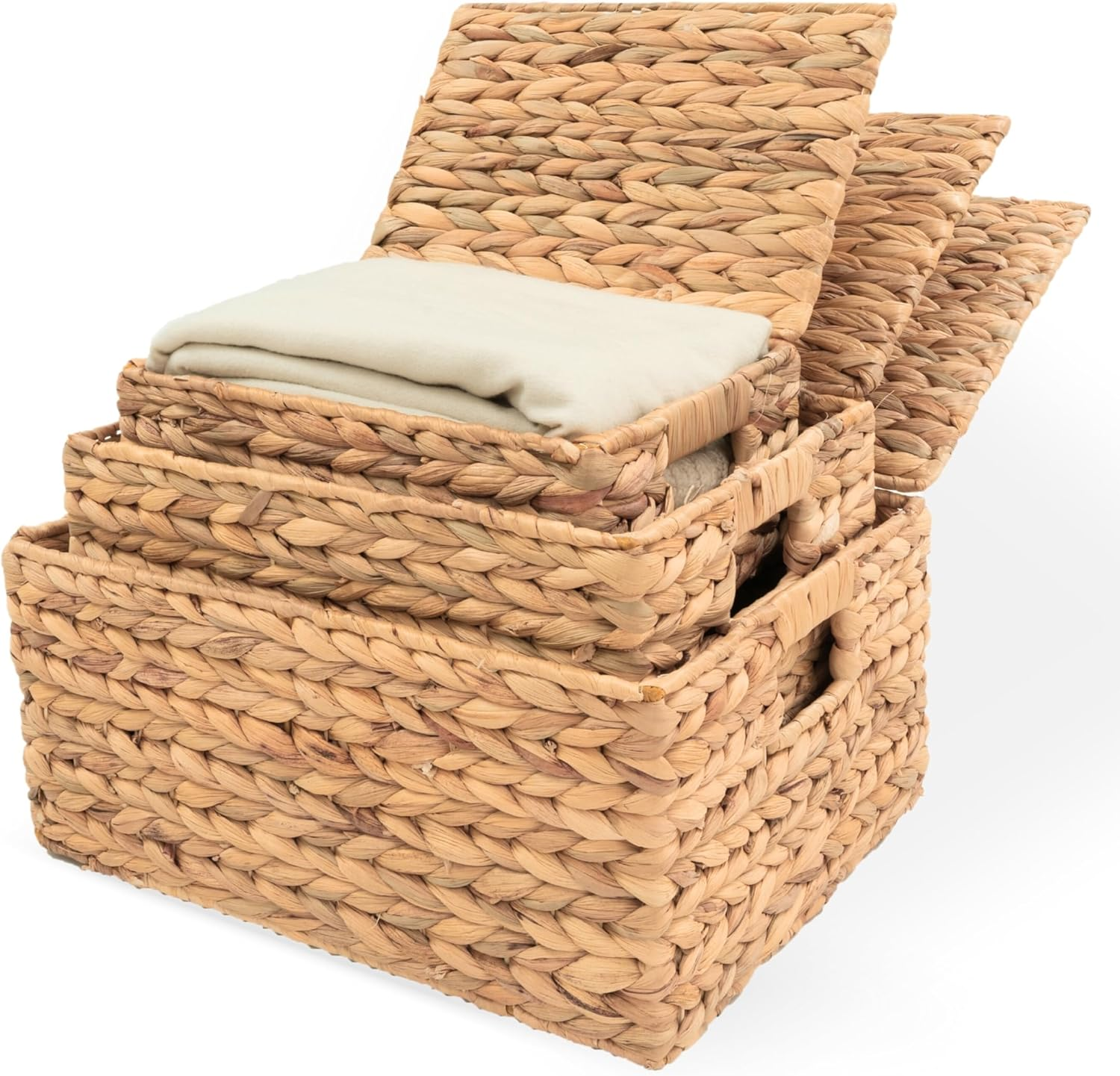 Wicker Storage Baskets with Lid, Basket with Lid Decorative Storage Rectangle 14-image