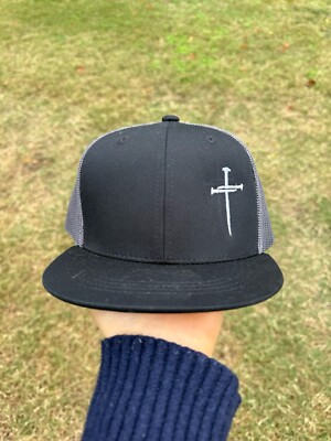 Kids Christian Nail Cross Embroidered Trucker Flat Bill Adjustable Hat