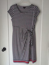 Talbots L Wrap Knee/ Midi Dress Geometric Print Stretch Short Sleeve Career EUC 