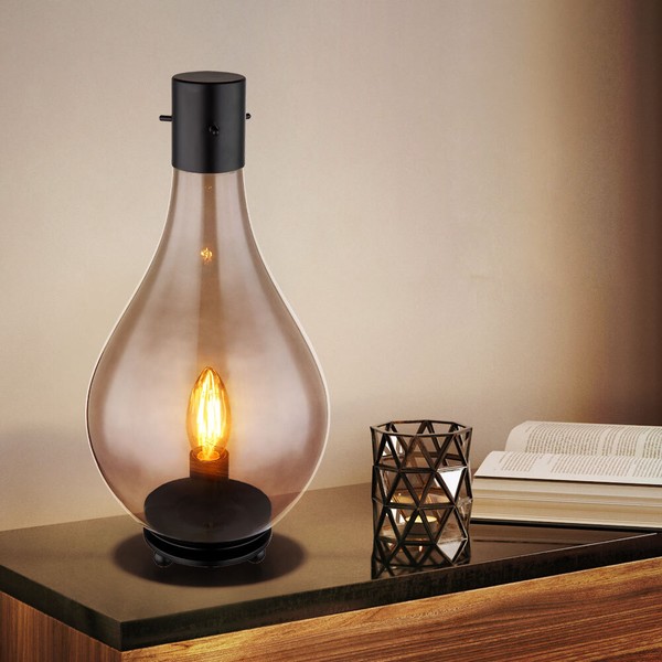 Tischlampe Tischleuchte Beistelllampe Retro Rauchglas Wohnzimmerlampe H 35 Cm-image