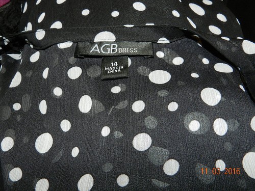 AGB WOMENS LADIES LINED BLACK & WHITE POLKA DOT EMPIRE WAIST WASHABLE DRESS ~ 14 - Picture 4 of 4