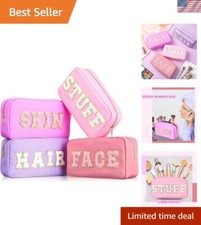 Compact 4-Pc Makeup Bag Set for Women - Travel-Friendly Chenille Pouches