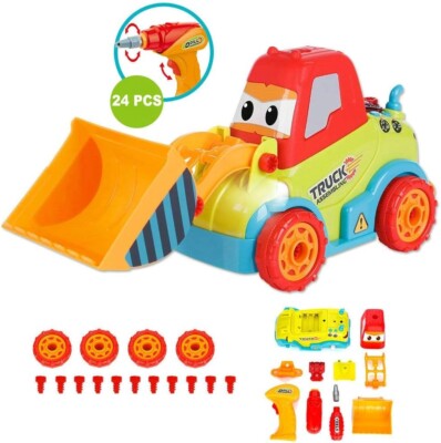 Toys Truck Toddler DIY Assembly Construction Bulldozer with Drill Tool/ Music/ L