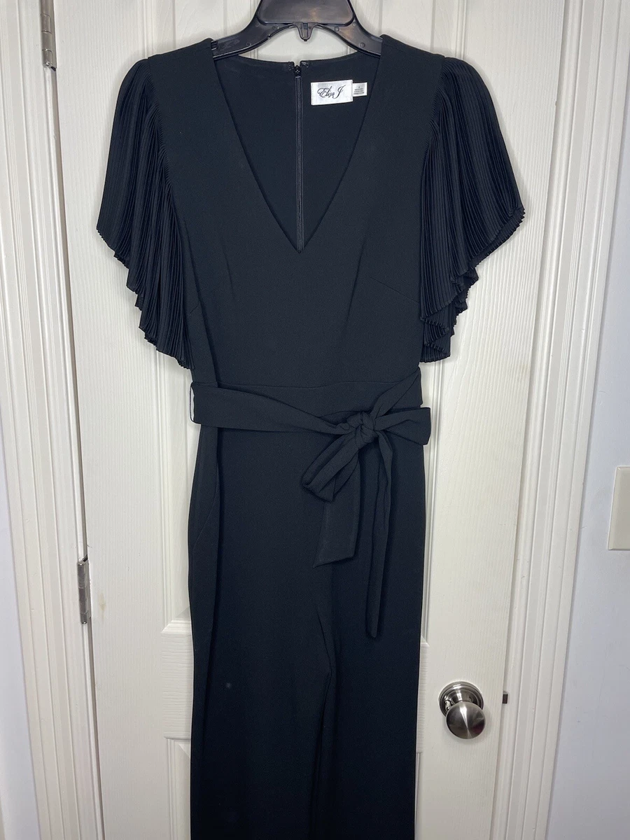 Eliza J Black Full Length Jumpsuit with pleated sleeve size 4 eBay