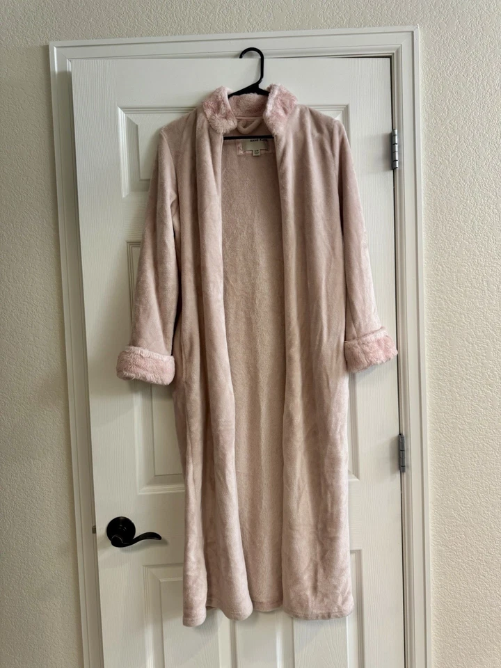 Bata para mujer Anne Klein S/M pequeña mediana con cremallera frontal malva suave felpa ribete sherpa Foto 3 de 4