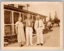 Vtg B&W Snapshot Group Casual Dress Porch Outdoors 1930s