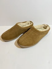 MyPillow MySlipper Men's Leather upper House Slippers Faux Fur lining sz 11 Wide