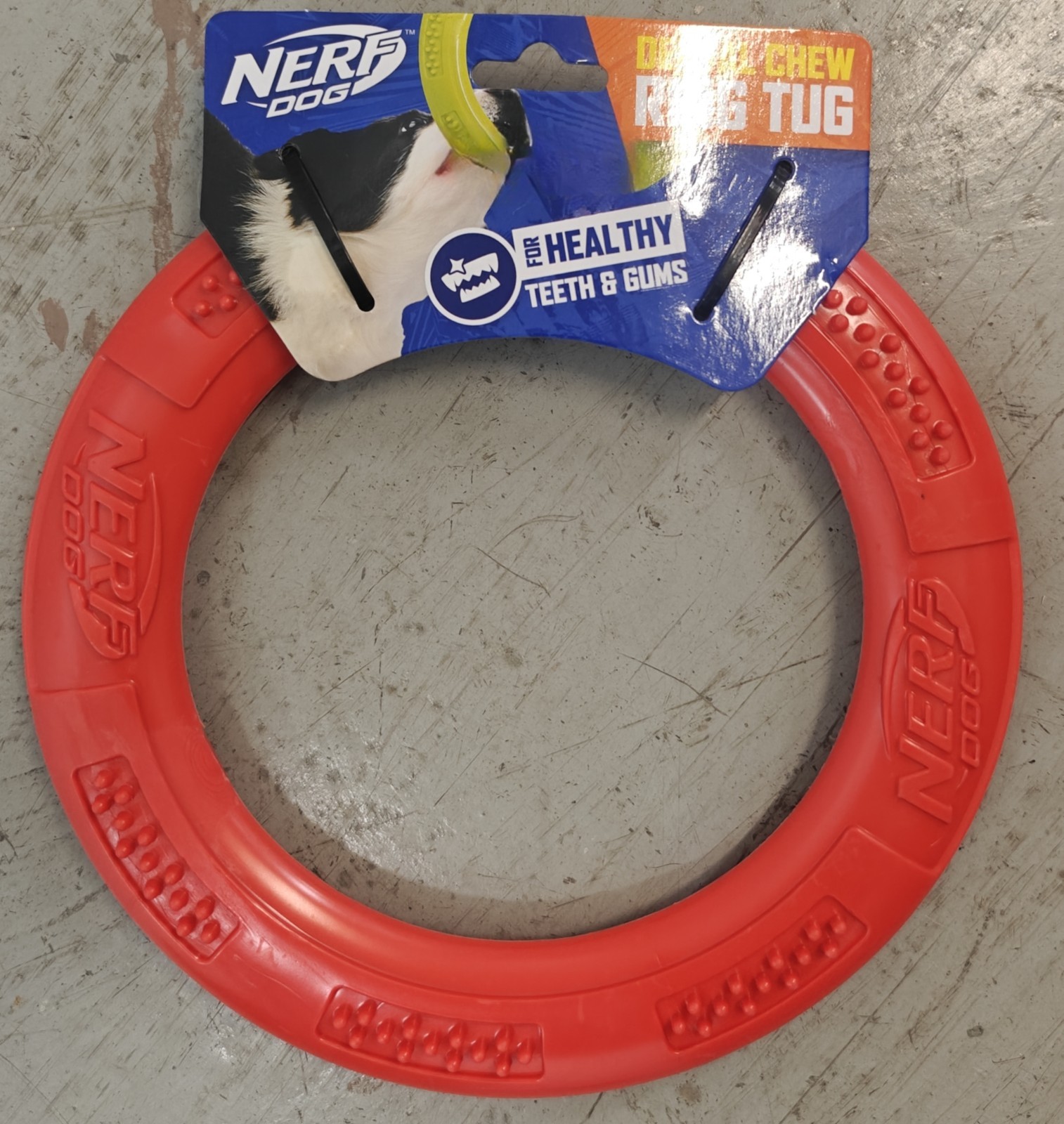 New Nerf Dental Chew Ring Tug Dog Durable Interactive Toy for Large Dogs Red