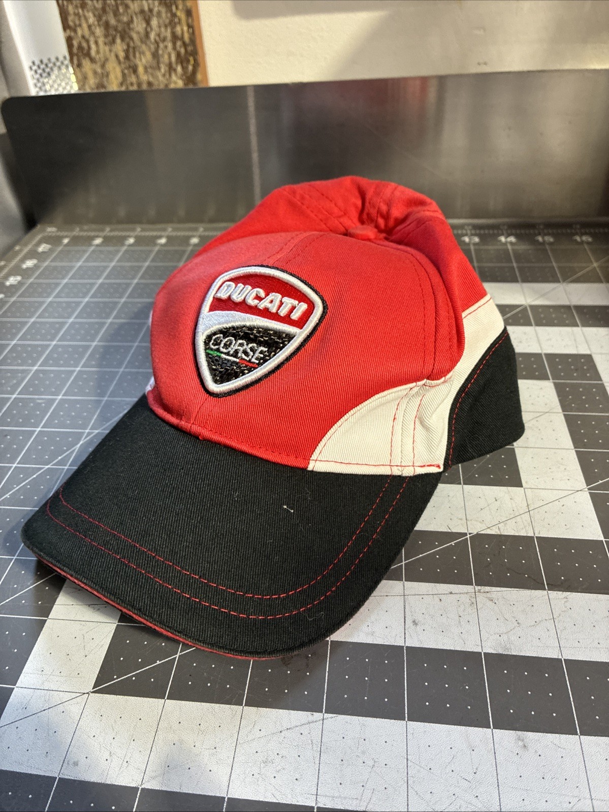 Official DUCATI Corse Vintage Racing adjustable Hat Embroidered RARE! Red/Black
