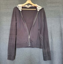 Burberry Brit Women  s L Black Nova Check Hoodie Zip Up Slim Fit Y2K Iconic