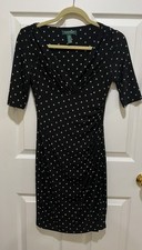 Lauren Ralph Lauren Moonlit Polka Dot Faux Wrap Dress, Half Sleeve, Size 2 P