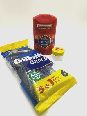Gillette Blue II 5+1 Razors Old Spice Captain Deodorant Carmex Lip Balm Bundle