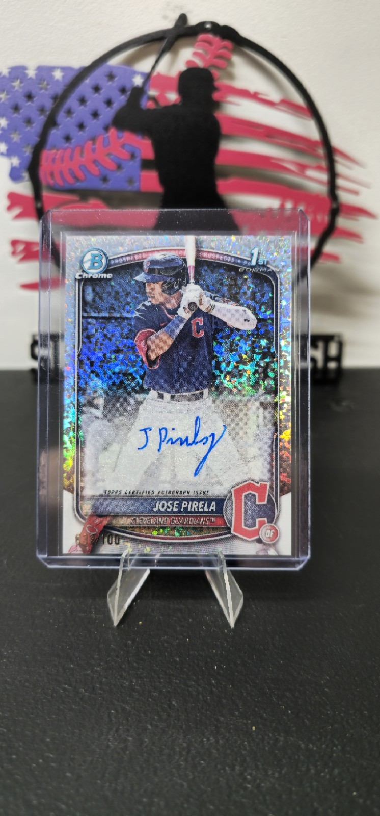 2025 Bowman Chrome Jose Pirela Auto /100 Mini Diamond Refractor 1st Bowman