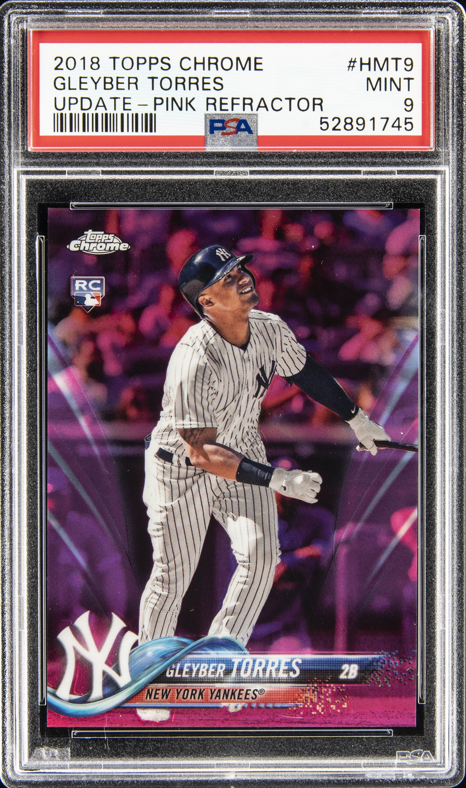 2018 TOPPS CHROME UPDATE PINK REFRACTOR #HMT9 GLEYBER TORRES ROOKIE RC PSA 9
