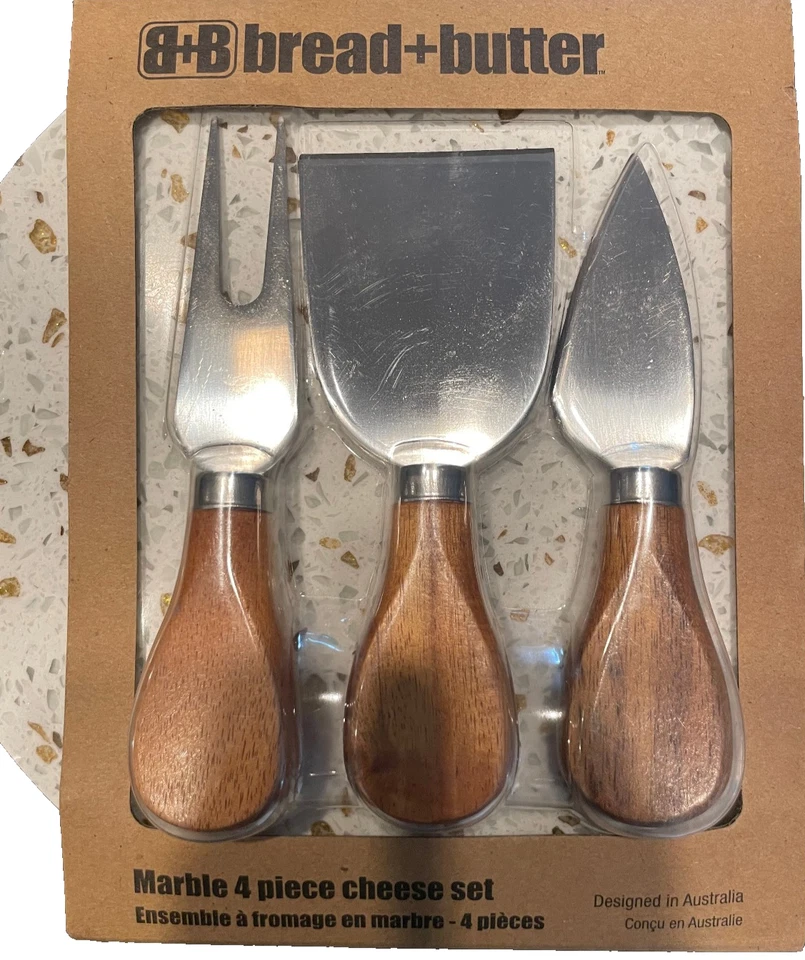 Juego de regalo de tabla de queso charcutería piedra de mármol cuchillos de acero inoxidable Foto 2 de 2