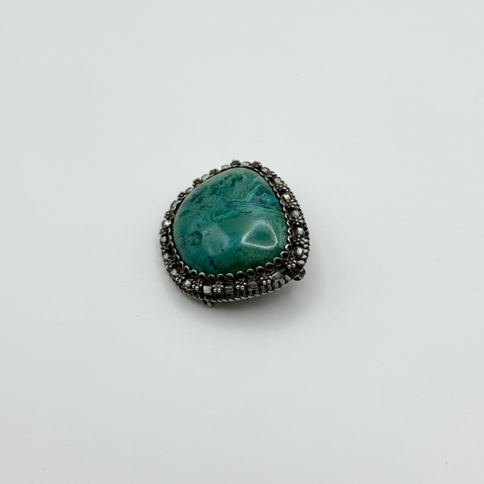 Vintage ISRAEL Filigree 925 Silver & Malachite Eilat-Stone Pin Brooch Pendant