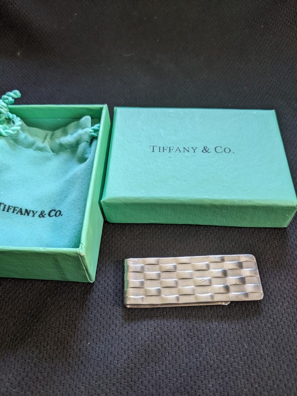 1990s Tiffany & CO Basket Weave Money Clip-Sterling Silver-In Original Box