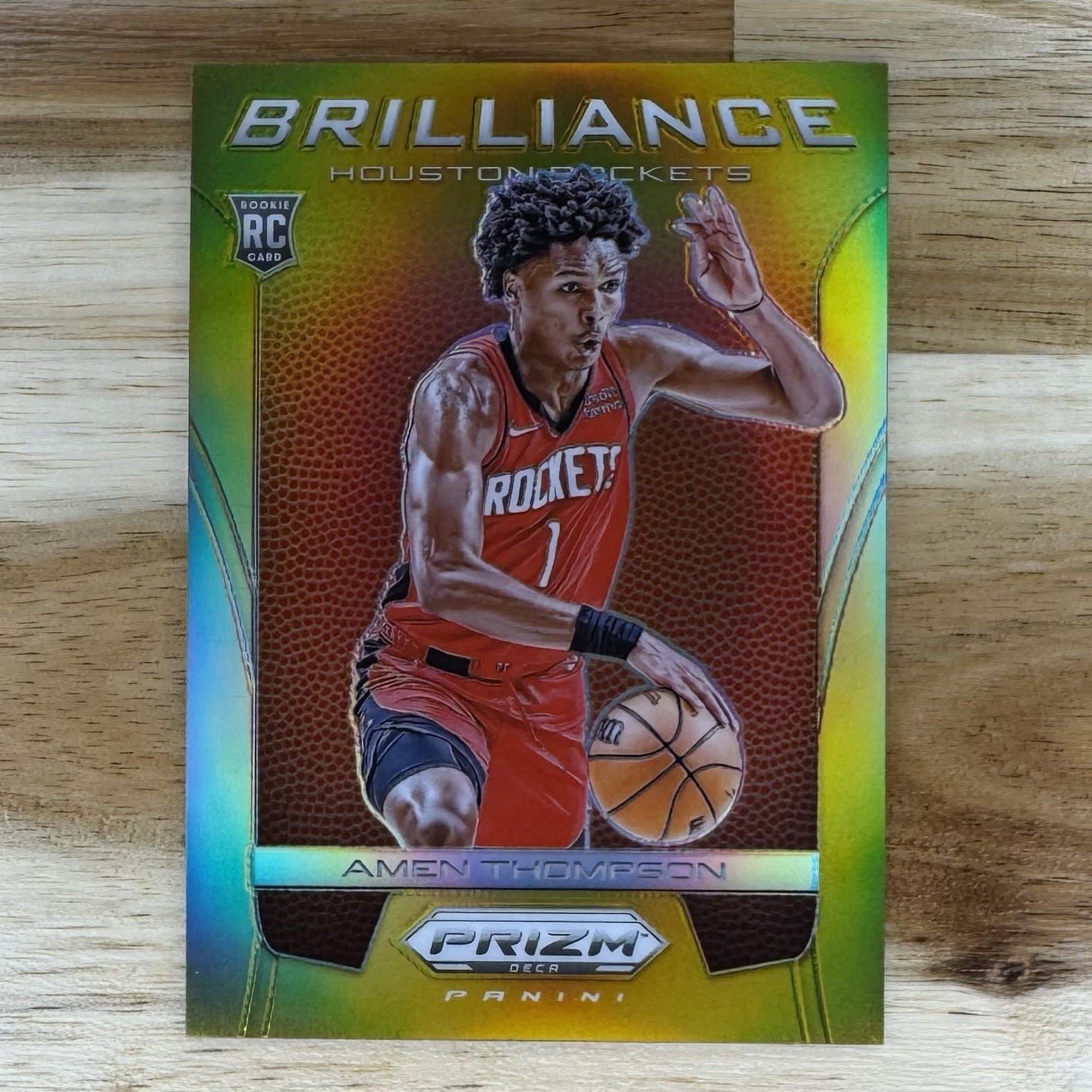 2023-24 Prizm Deca Amen Thompson Brilliance RC Rookie Gold /10 #5 Rockets