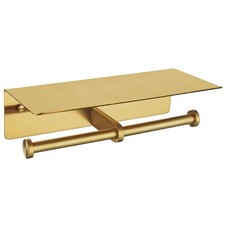 Brushed Gold Double Toilet Paper Holder with Shelf, Heavy Duty 304 Stainless ...