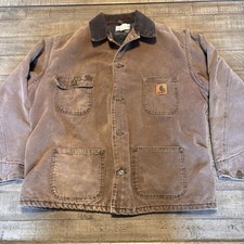 Vintage Carhartt Jacket Size Large Barn Chore Coat Blanked Lined Distressed