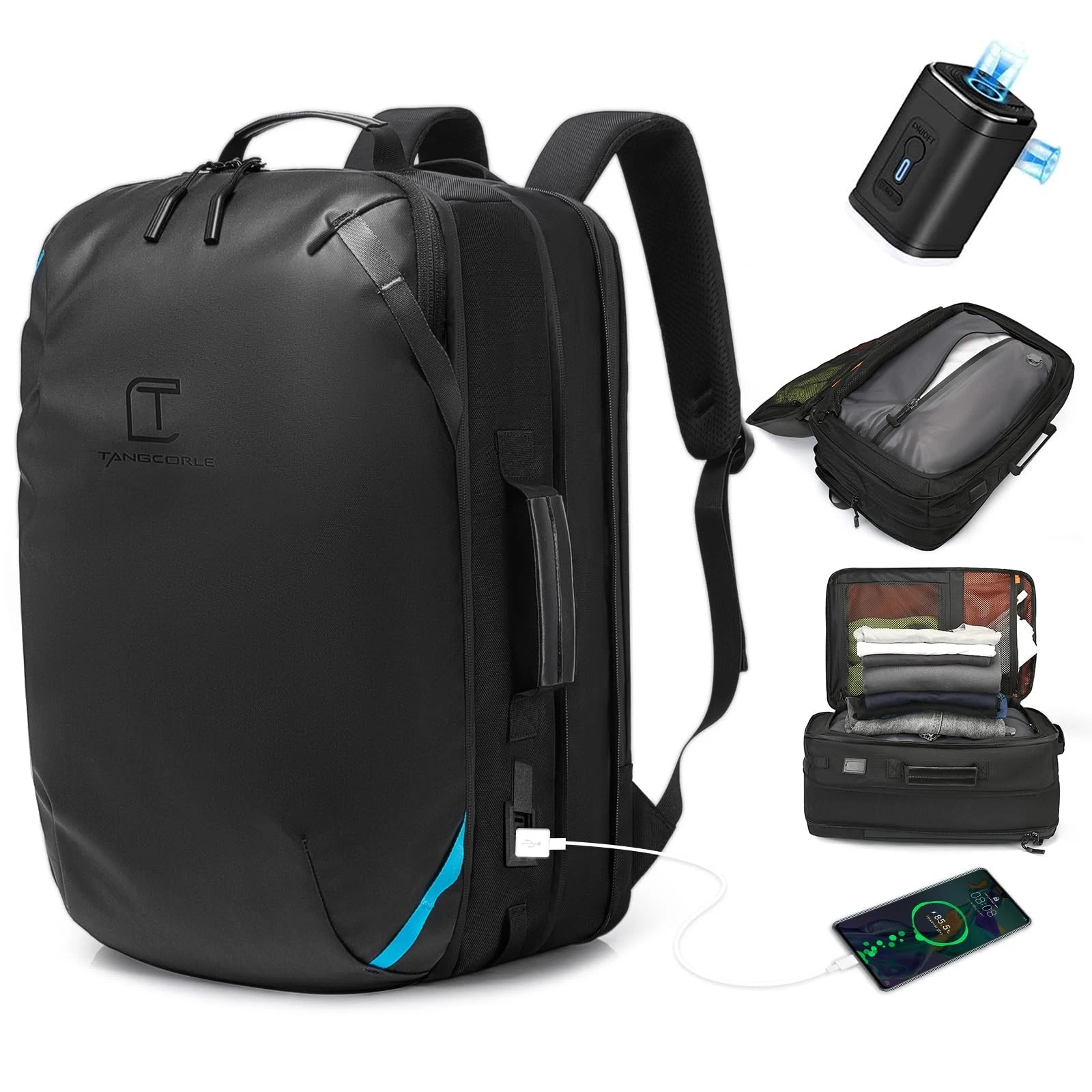 Vacuum Compression Backpack 47L Expandable Water Resistant for 17.3" Laptop