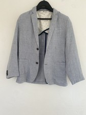 H M Linen Blazer Jacket Kids Boys Light Blue Herringbone Pattern - Size 10-11