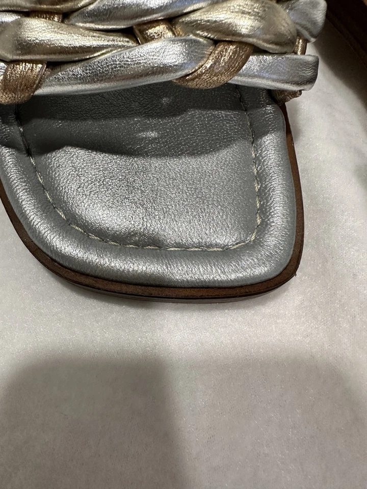 Vince Camuto Zapatos Mujer Talla 11 Metálicos Trenzados Sandalias Plateadas Dorado Bro Foto 4 de 4