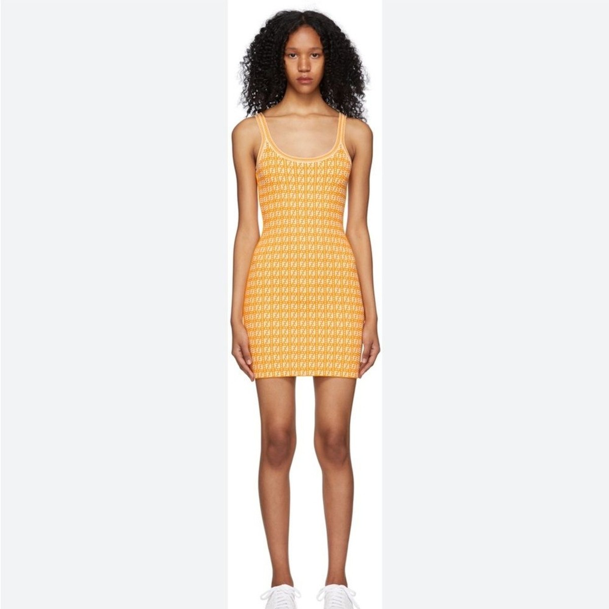 Fendi Size 36 or 0/XS Mid Length Orange Zucca Knit Body-con Logo