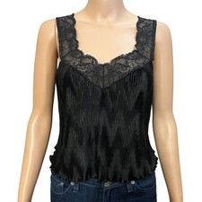 80s VTG Victorias Secret Gold Label Satin Camisole Tank Top Medium Black Crinkle