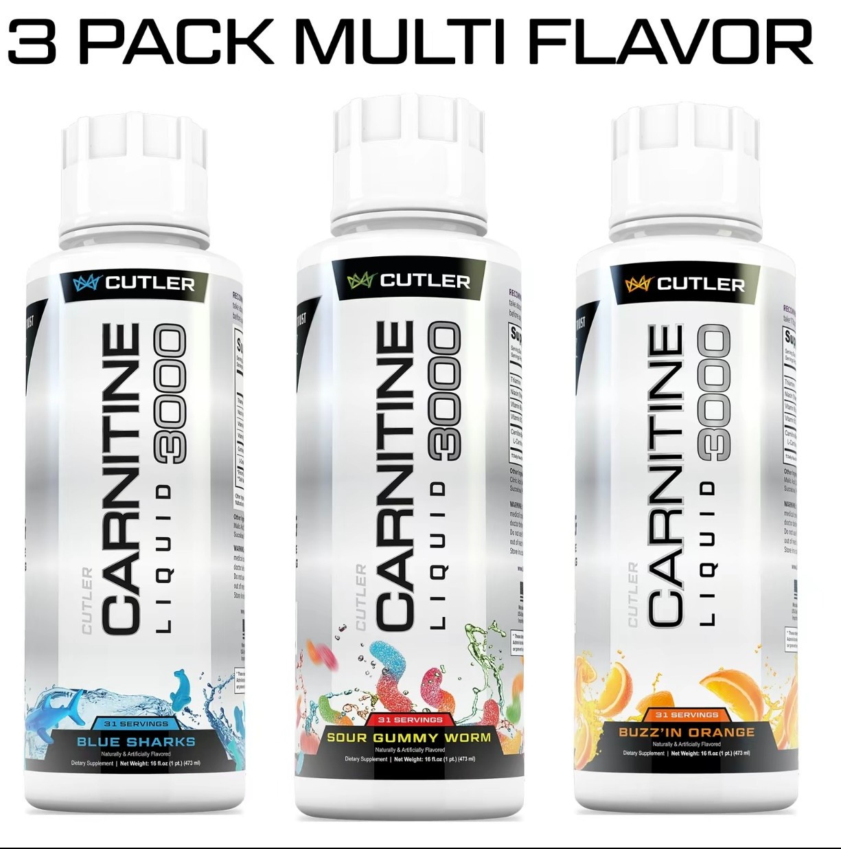Cutler Nutrition Multi Flavor Carnitine Liquid 3000 Energy Sport Beverage 1 Set