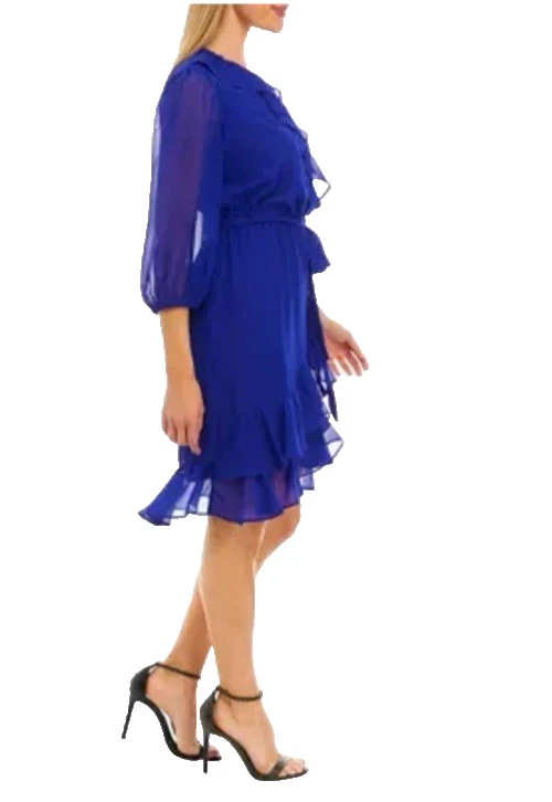 Julian Taylor Dress 18W Flowy Royal Blue 3/4 Long Sleeve Ruffle Washable NEW - Image 4 of 4