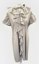 Neiman Marcus Exclusive VTG NOS Wool Blend Gray Brown Dress Ruffle Bow Sz 14