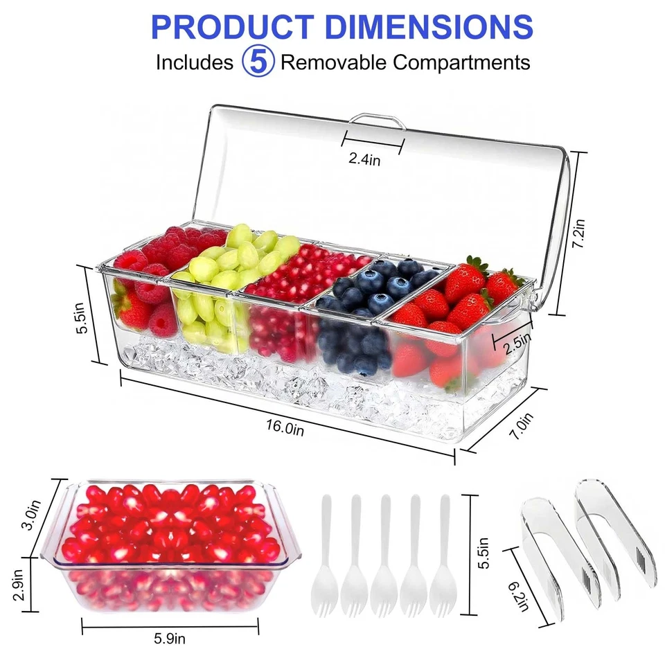 Large Ice Chilled Condiment Caddy,Chilled Condiment Containers Server with Li... - Image 2 of 4