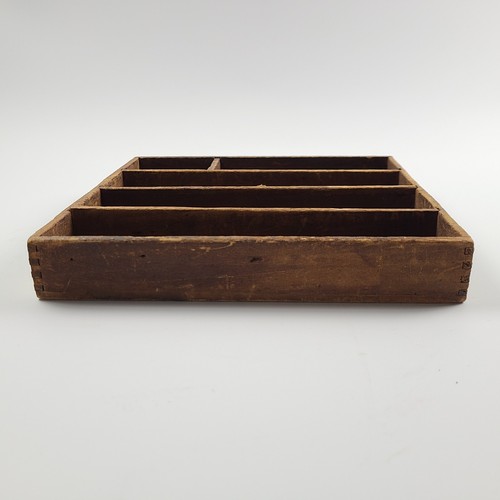 Vtg Wooden Pencil Drawer Organizer Box w/ Finger Joints Marked 1925 Drafter Tray - Picture 3 of 13