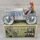 The Marx Tractor Chrome Climbing Wind-up Toy w/ Driver, Original Box WORKS *Read