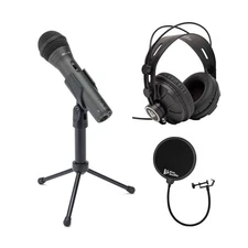 Samson Q2U Handheld Dynamic USB Microphone Pop Filter Headphones (Black)