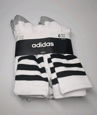 ADIDAS Mens Socks Crew Aeroready Cushioned Everyday 6 Pair Shoe Size 6-12 White