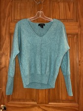 Tahari 100 2-Ply Cashmere V-Neck Sweater Teal Size Large