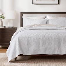 Madison Park Quebec Quilt Set, Damask Stitching Design, Cotton Filled, 3 Pieces