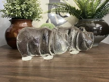 Pair of Vintage Viking Glass Rhino Rhinoceros Heavy Clear Glass Bookends *Read*
