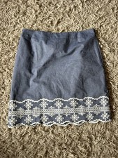 TALBOTS Blue Chambray Cotton Embroidered Scallop Hem Straight Skirt Size 8