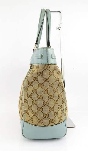 Auth GUCCI Brown GG Canvas and Blue Leather Mayfair Tote Bag Purse #58999 - Picture 4 of 19