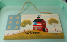 Welcome with American Flag and Barn  sign