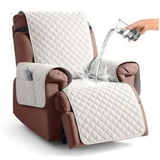  100% Waterproof Recliner Chair Cover, Reclining Couch Covers 23.6" Beige White