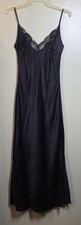 VTG Victorias Secret Black Silk Slip Gown Plunging Back V Lace Y2K Romantic Goth