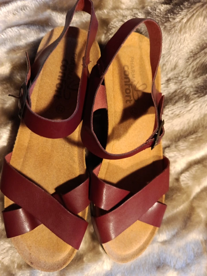 CHAUSSURES FEMME NU PIEDS COMPENSES Marque Pharma Confort 42 Violine Lie De Vin - Photo 3/4