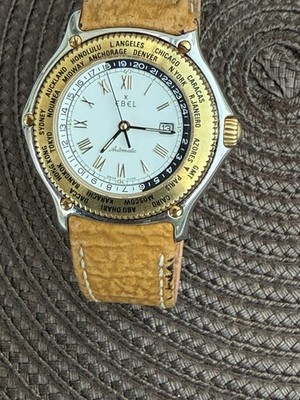 Vintage Ebel Voyager 1124913  World Time 18 k Gold Bezel Working condition