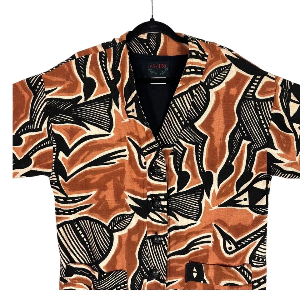 Chaqueta Ashro Africana Estampado Afrocéntrico Tallada Máscara Botón Algodón Forrado Prendas Artísticas M Foto 4 de 4
