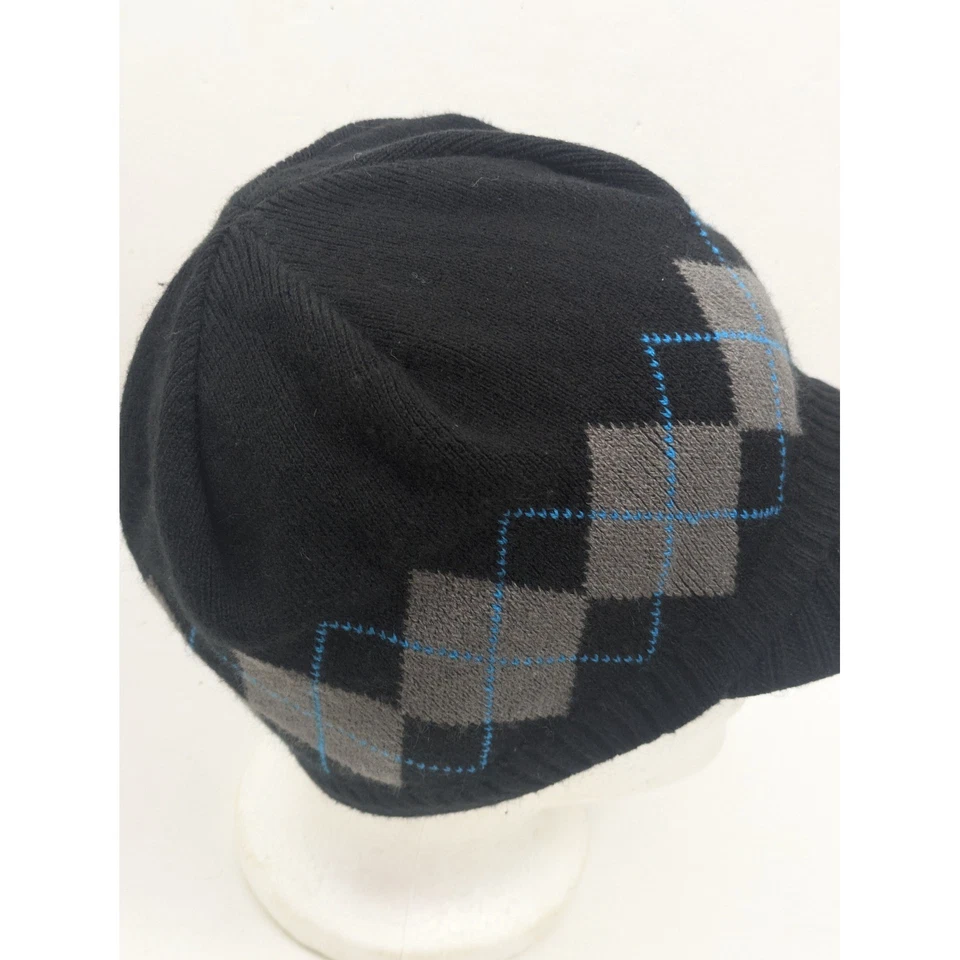 Adidas ClimaWarm Gorro Negro Gris Azul Argyle Tejido Visera Gorra Foto 4 de 4