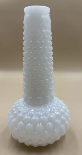 Vintage Milk Glass Hobnail Bud Vase 6-5/8” Tall Flower Vase